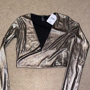 NWT Forever21 Gold Metallic Longsleeves Crop Top-S